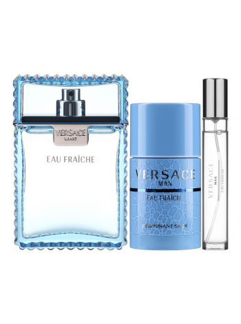 Versace Man Eau Fraiche подарунковий набір (туалетна вода 100 мл + дезодорант-стік 75 мл + мініатюра 10 мл)
