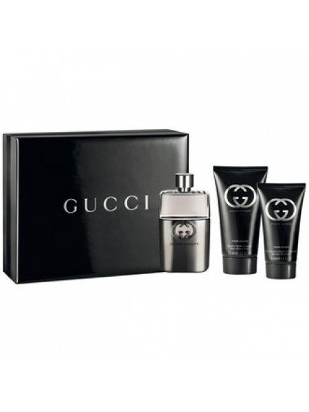 Gucci Guilty Pour Homme Подарочный набор (туалетная вода 90 мл + гель для душа 50 мл + бальзам после бритья 75 мл)